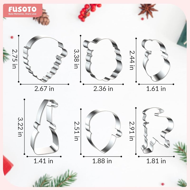 FUSOTO 6PCS Santa Cookie Cutter Set, Christmas Cookie Cutters, Holiday Shaped Biscuit Molds, Stainless Steel Baking Supplies for Homemade Cookies, Christmas Santa - Image 3